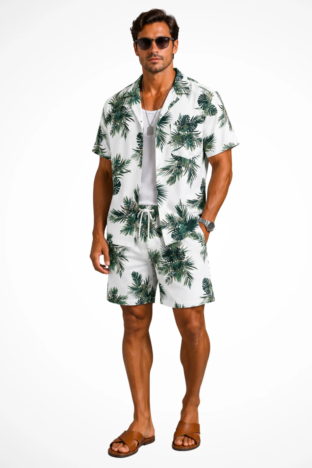 Theodore | Men Camp Collar Tropical Print Shirt and Shorts Set - Image 6
