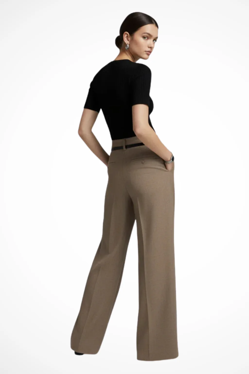 Thomasina | Women Tailored Wide Leg Trousers with Belt Detail - Image 3