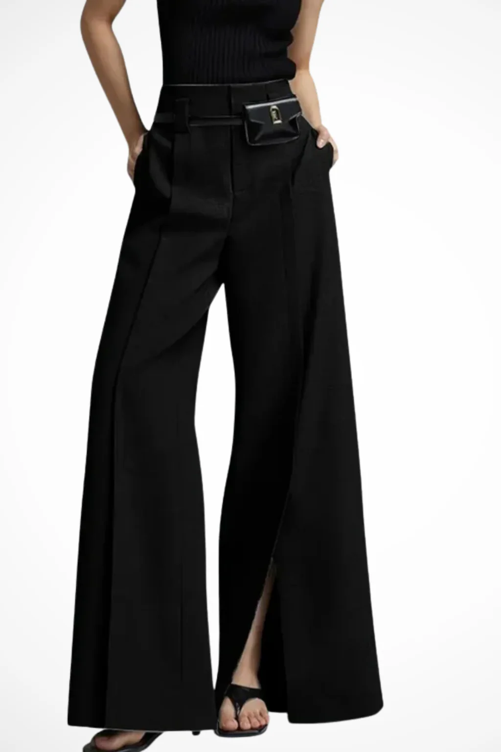 Thomasina | Women Tailored Wide Leg Trousers with Belt Detail - Image 4