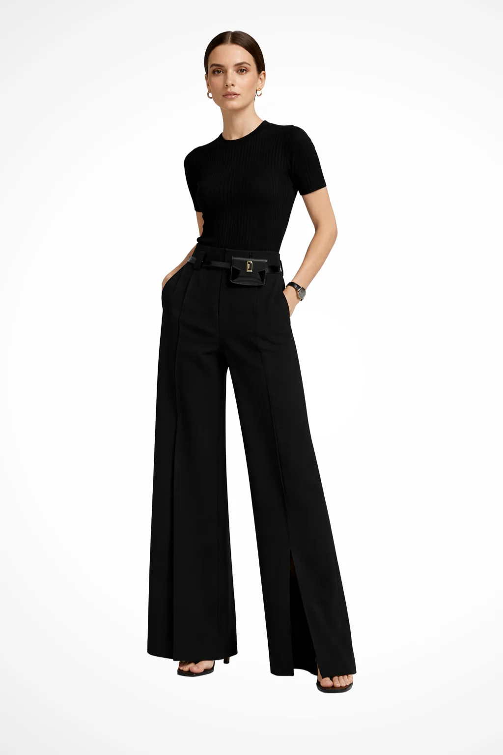 Thomasina | Women Tailored Wide Leg Trousers with Belt Detail - Image 5