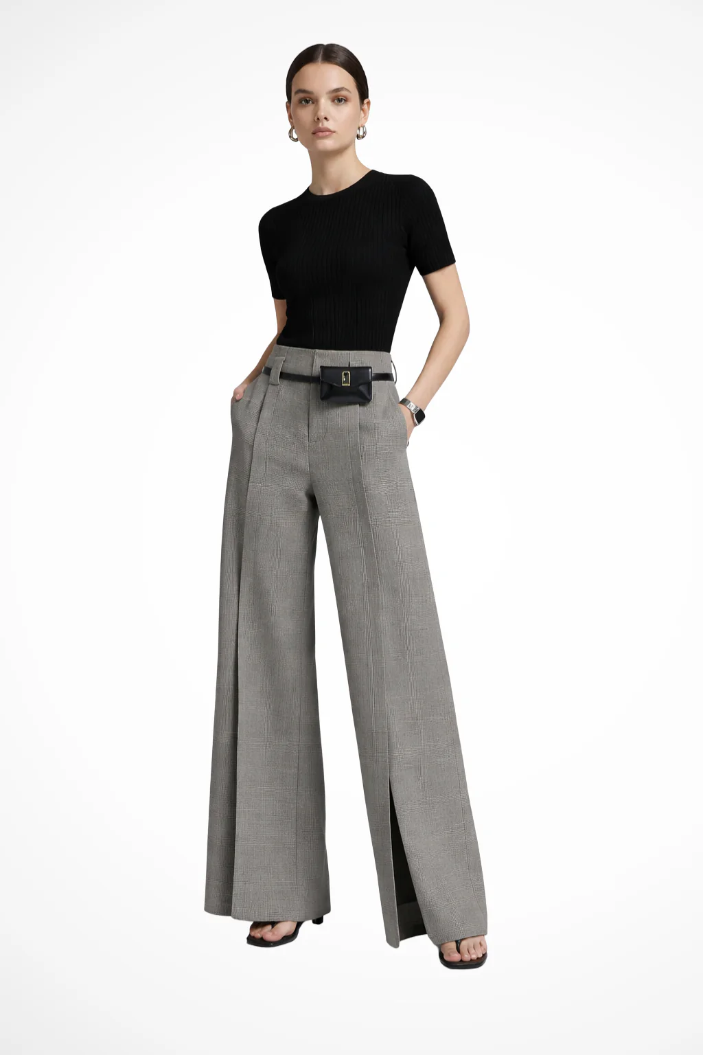 Thomasina | Women Tailored Wide Leg Trousers with Belt Detail - Image 6