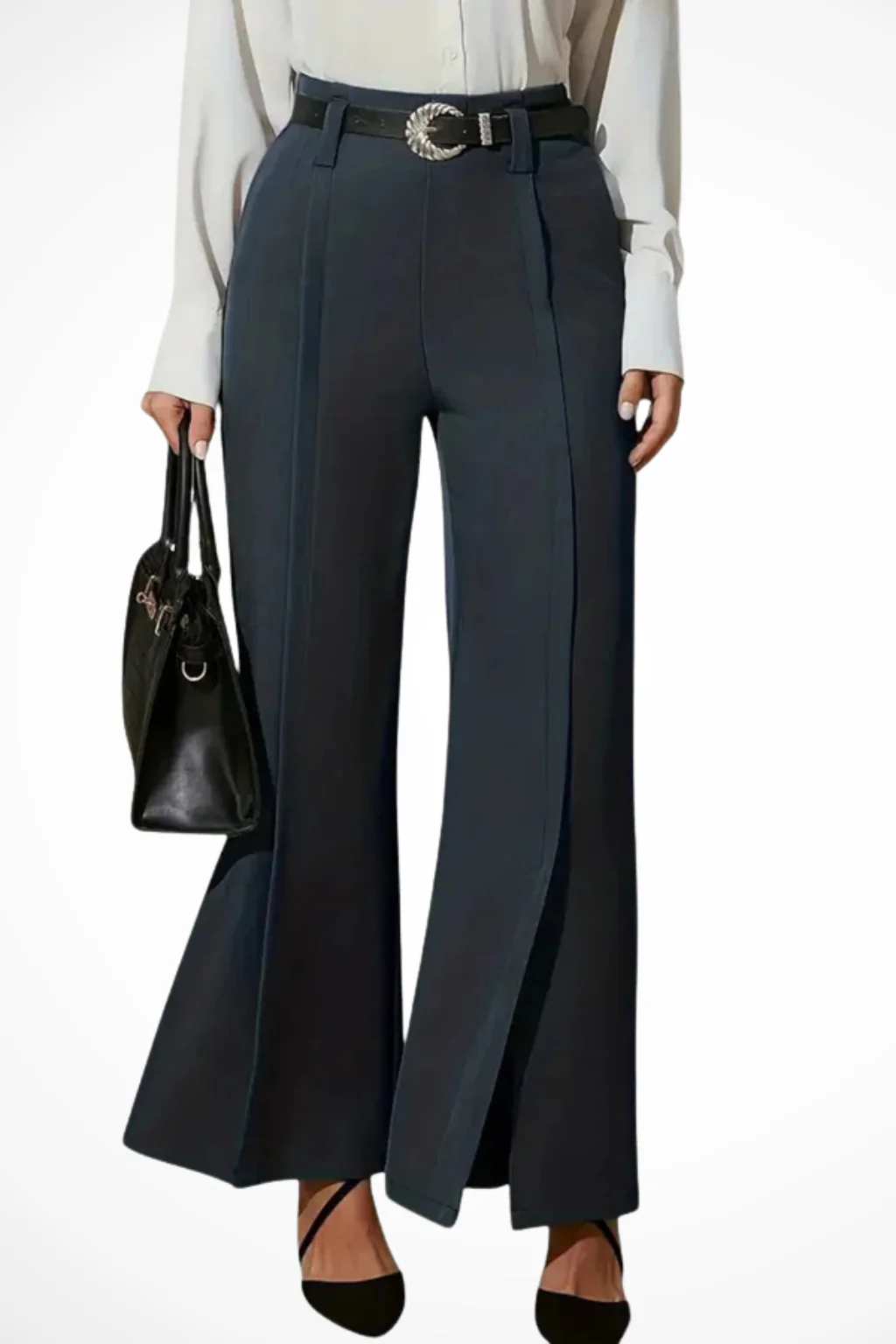 Thomasina | Women Tailored Wide Leg Trousers with Belt Detail - Image 7