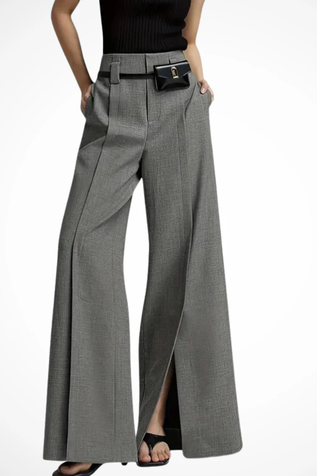 Thomasina | Women Tailored Wide Leg Trousers with Belt Detail - Image 8