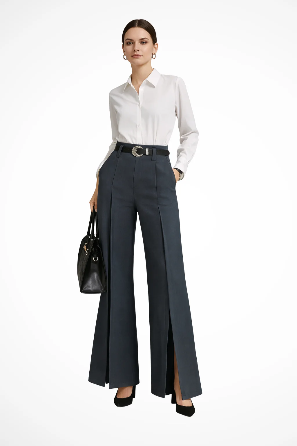 Thomasina | Women Tailored Wide Leg Trousers with Belt Detail - Image 9