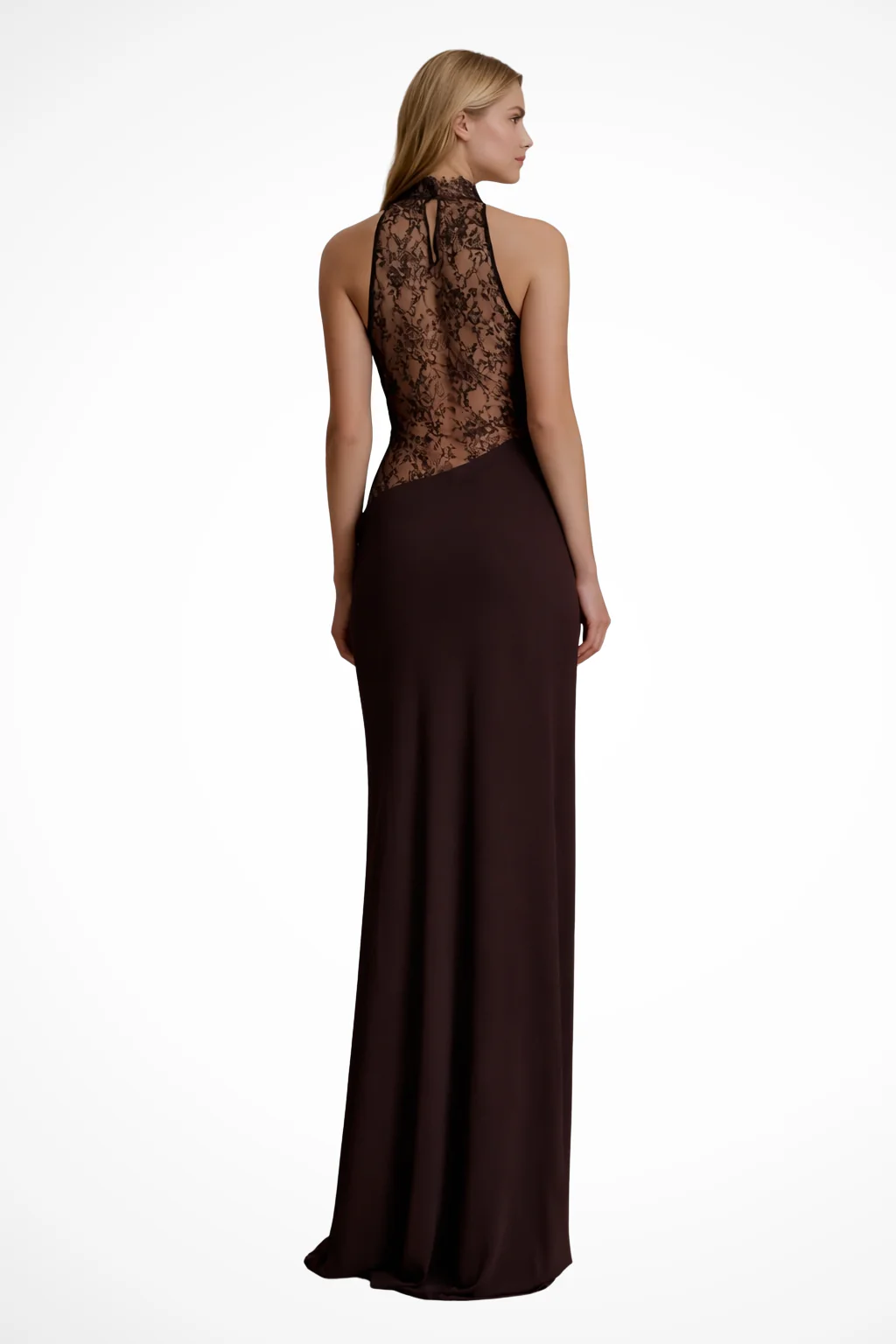 Vesper | Women Halter Neck Lace Panel Sleeveless Wedding Guest Maxi Dress - Image 4