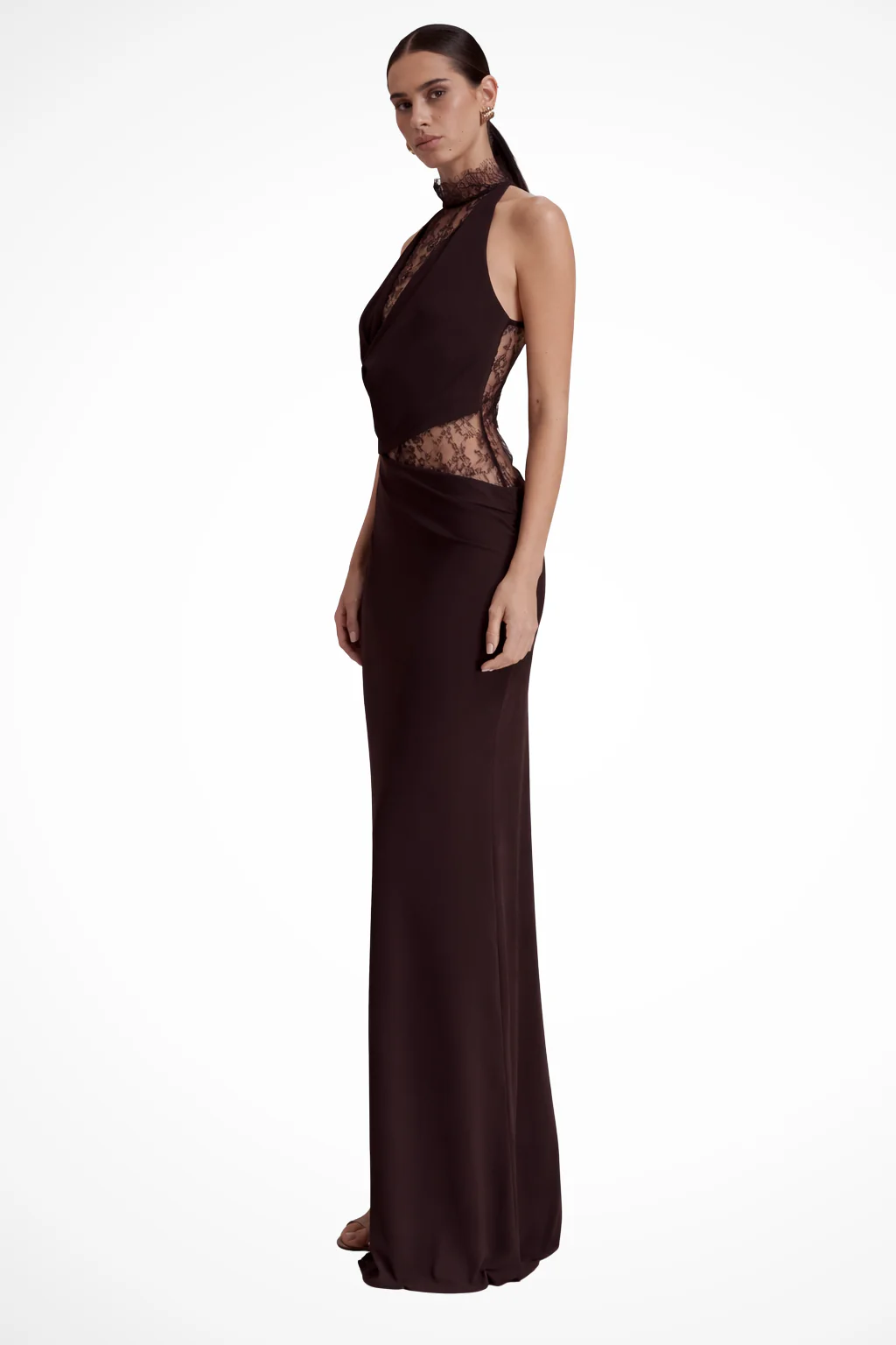 Vesper | Women Halter Neck Lace Panel Sleeveless Wedding Guest Maxi Dress - Image 5