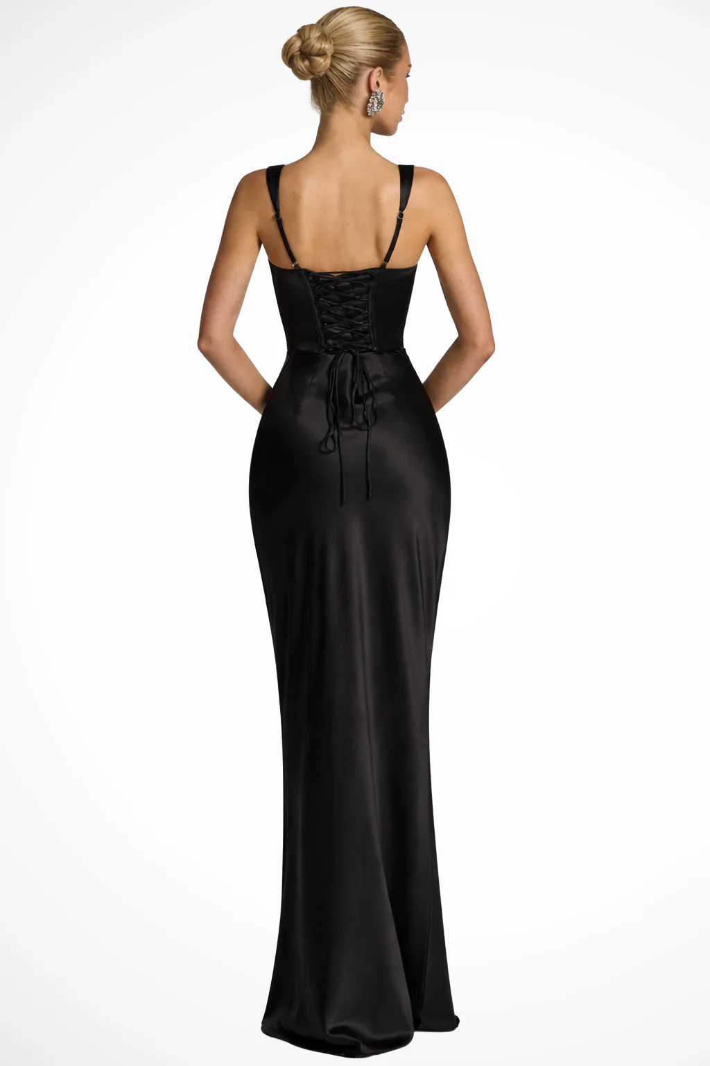Vivienne | Women Square Neck Ruched Satin Maxi Wedding Guest Dress - Image 2