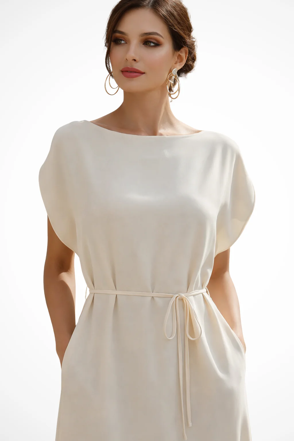 Waverly | Women Batwing Sleeve Tie Waist Wedding Guest Midi Dress - Image 3
