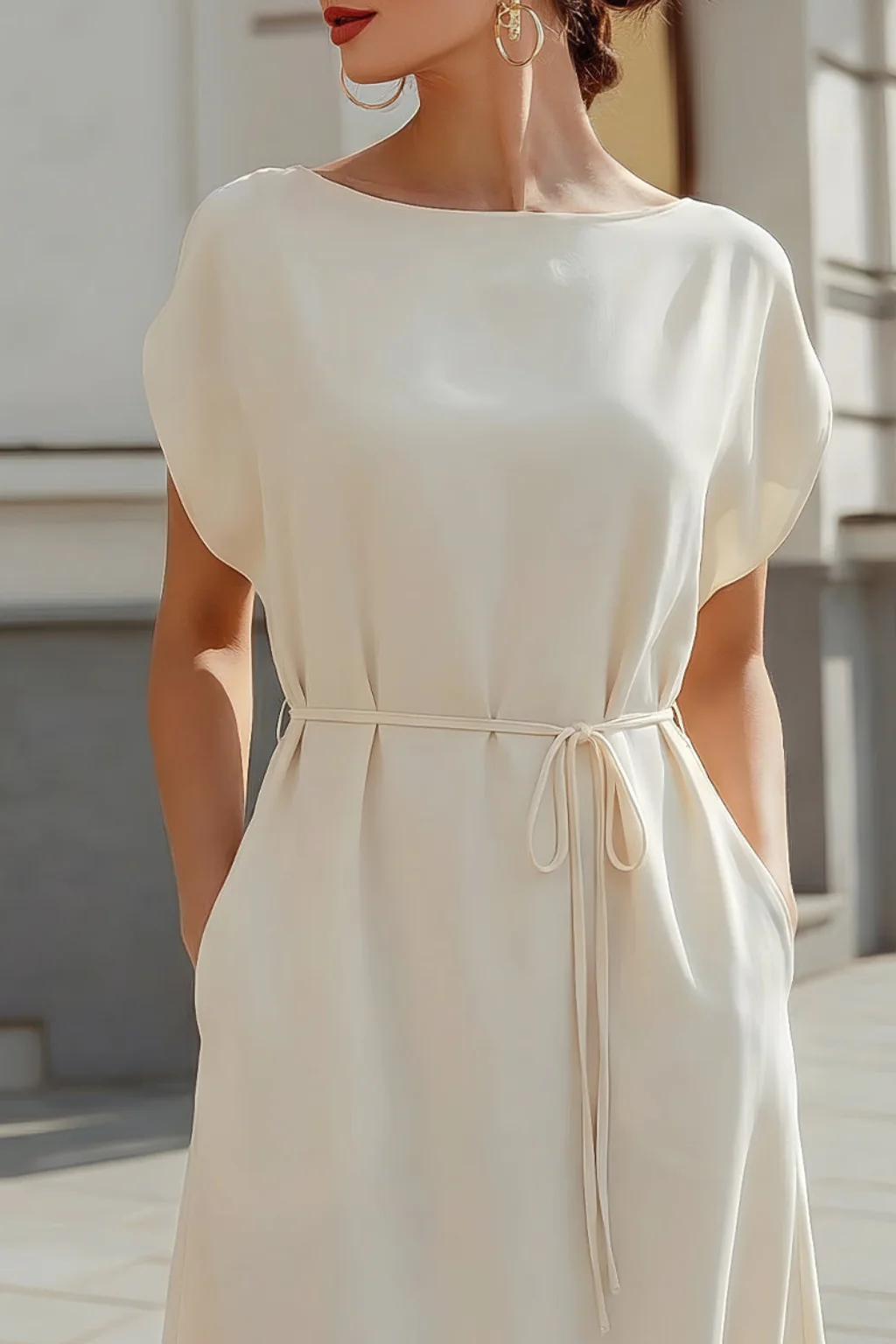 Waverly | Women Batwing Sleeve Tie Waist Wedding Guest Midi Dress - Image 4