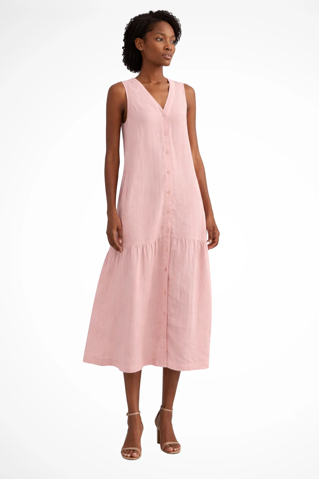 Willa | Women V Neck Sleeveless Button Front Linen Maxi Dress - Image 2