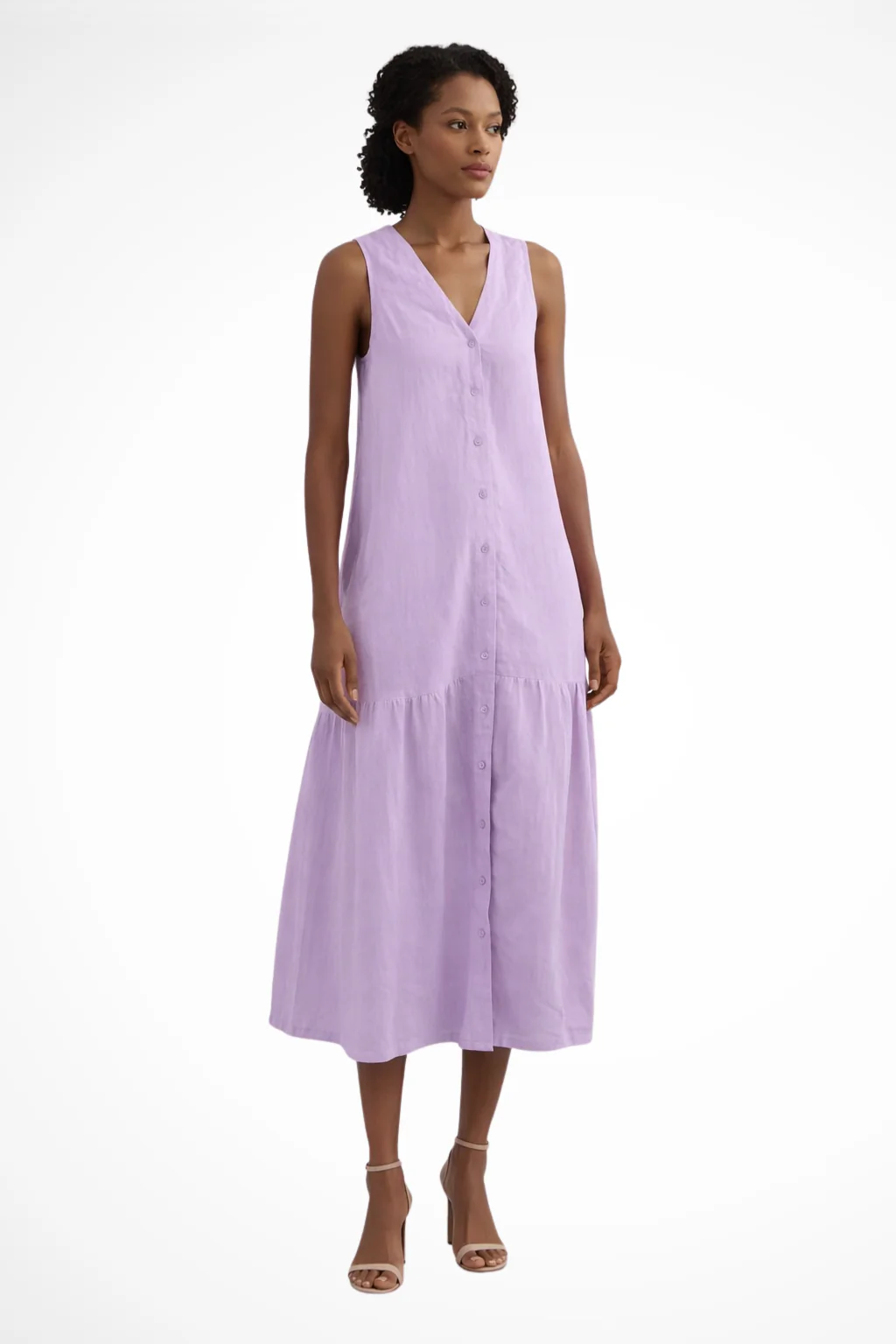 Willa | Women V Neck Sleeveless Button Front Linen Maxi Dress - Image 6