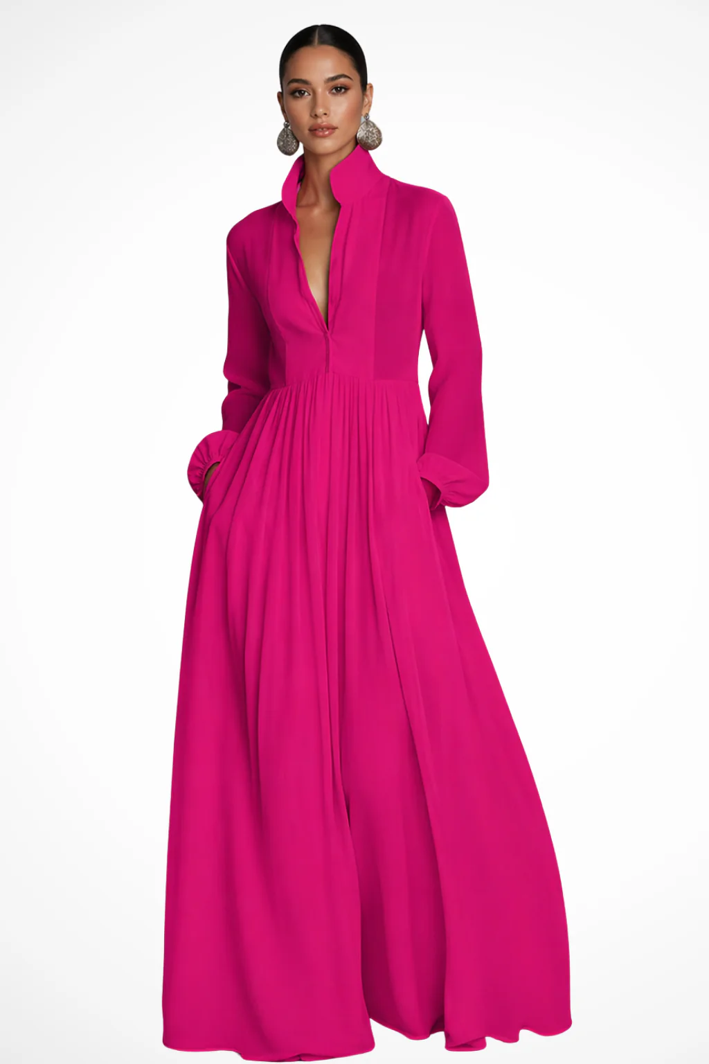 Winifred | Women Long Sleeve Button Front Garden PartyMaxi Dress with Pockets - Image 2