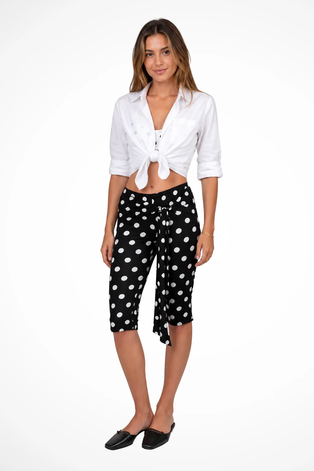 Winifred | Women Polka Dot Cropped Trousers with Tie Waist - Image 3