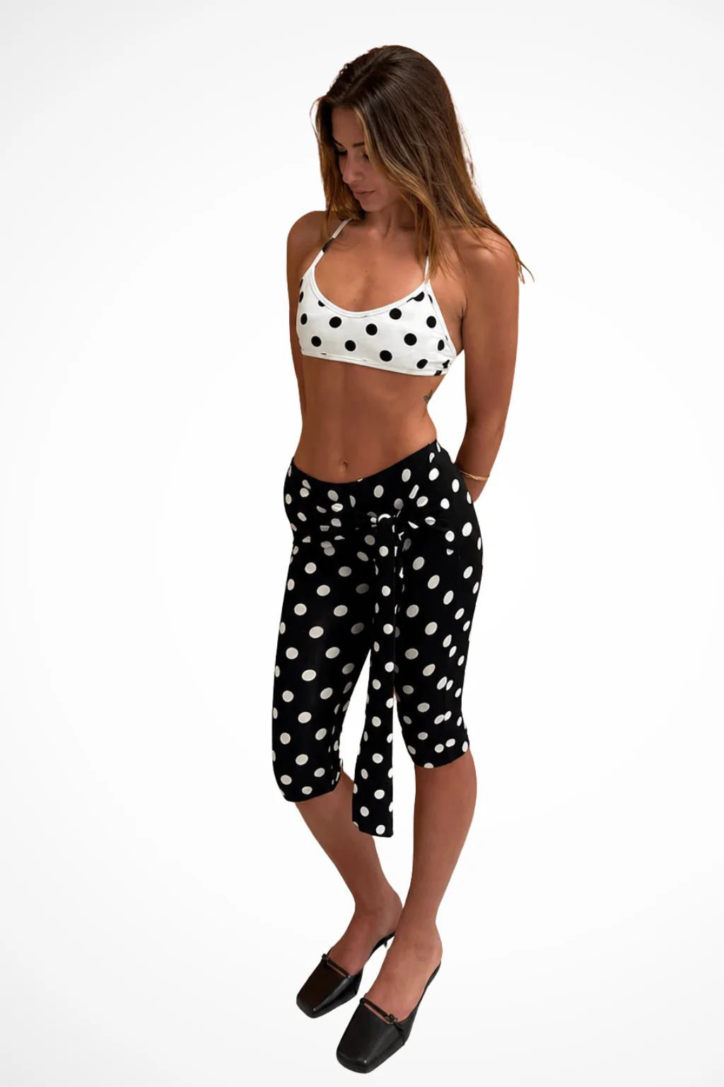 Winifred | Women Polka Dot Cropped Trousers with Tie Waist - Image 4