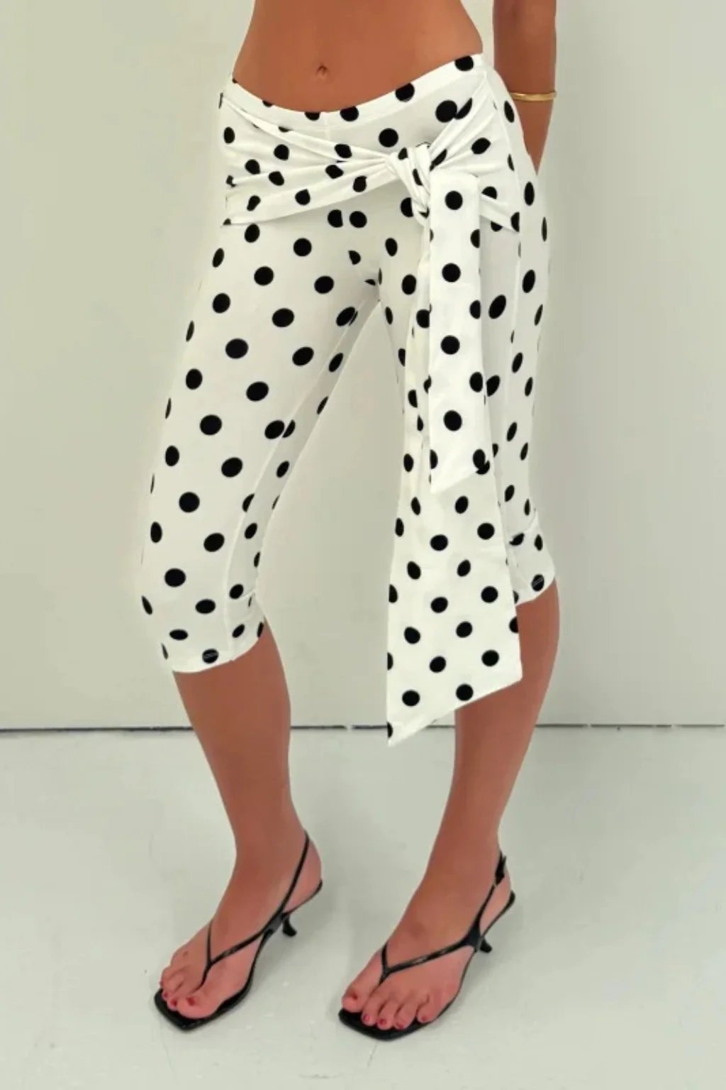 Winifred | Women Polka Dot Cropped Trousers with Tie Waist - Image 8