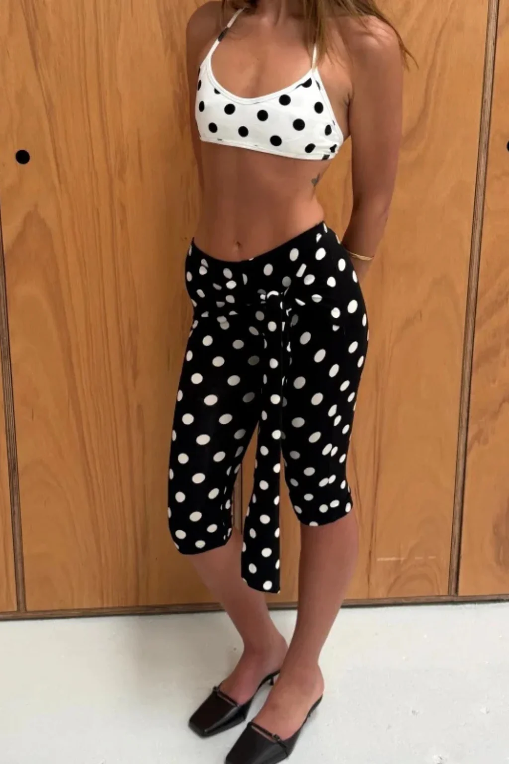 Winifred | Women Polka Dot Cropped Trousers with Tie Waist - Image 9