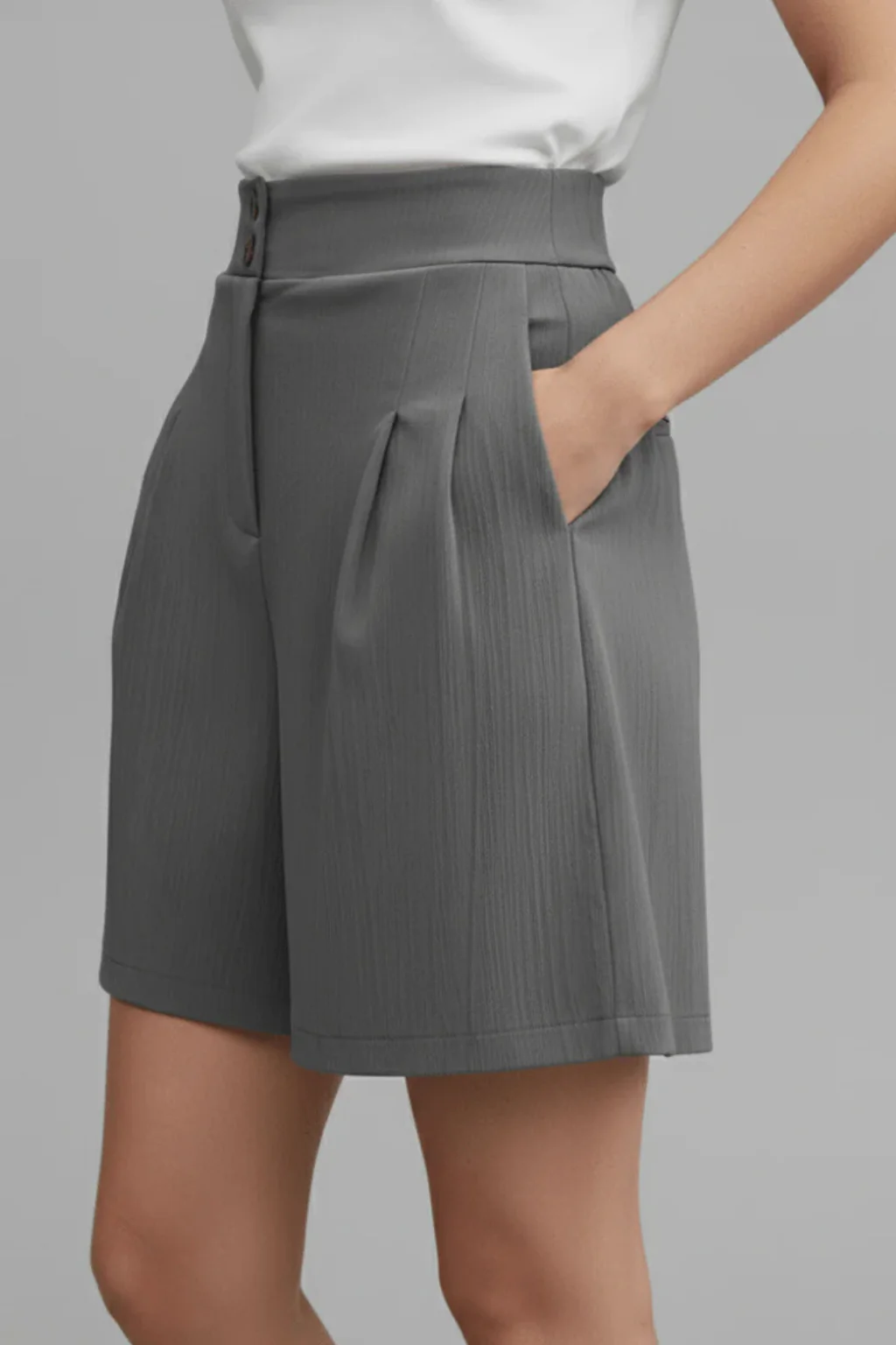 Winnie | Women High Waist Button Front Pleated Tailored Bermuda Shorts - Image 5