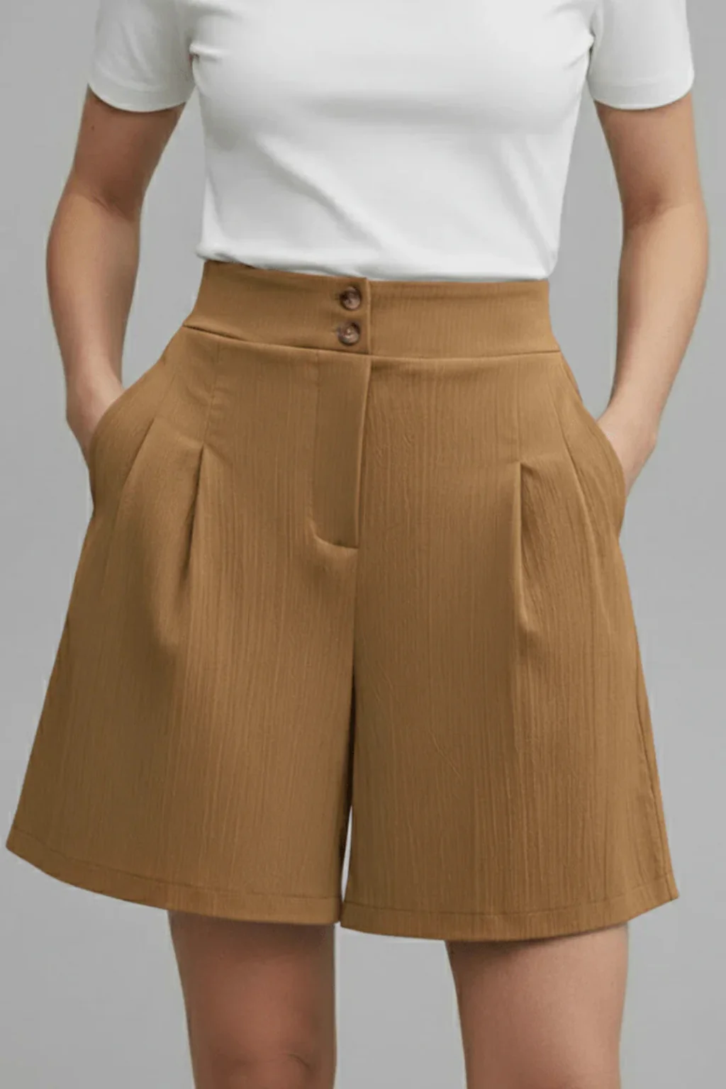 Winnie | Women High Waist Button Front Pleated Tailored Bermuda Shorts - Image 8
