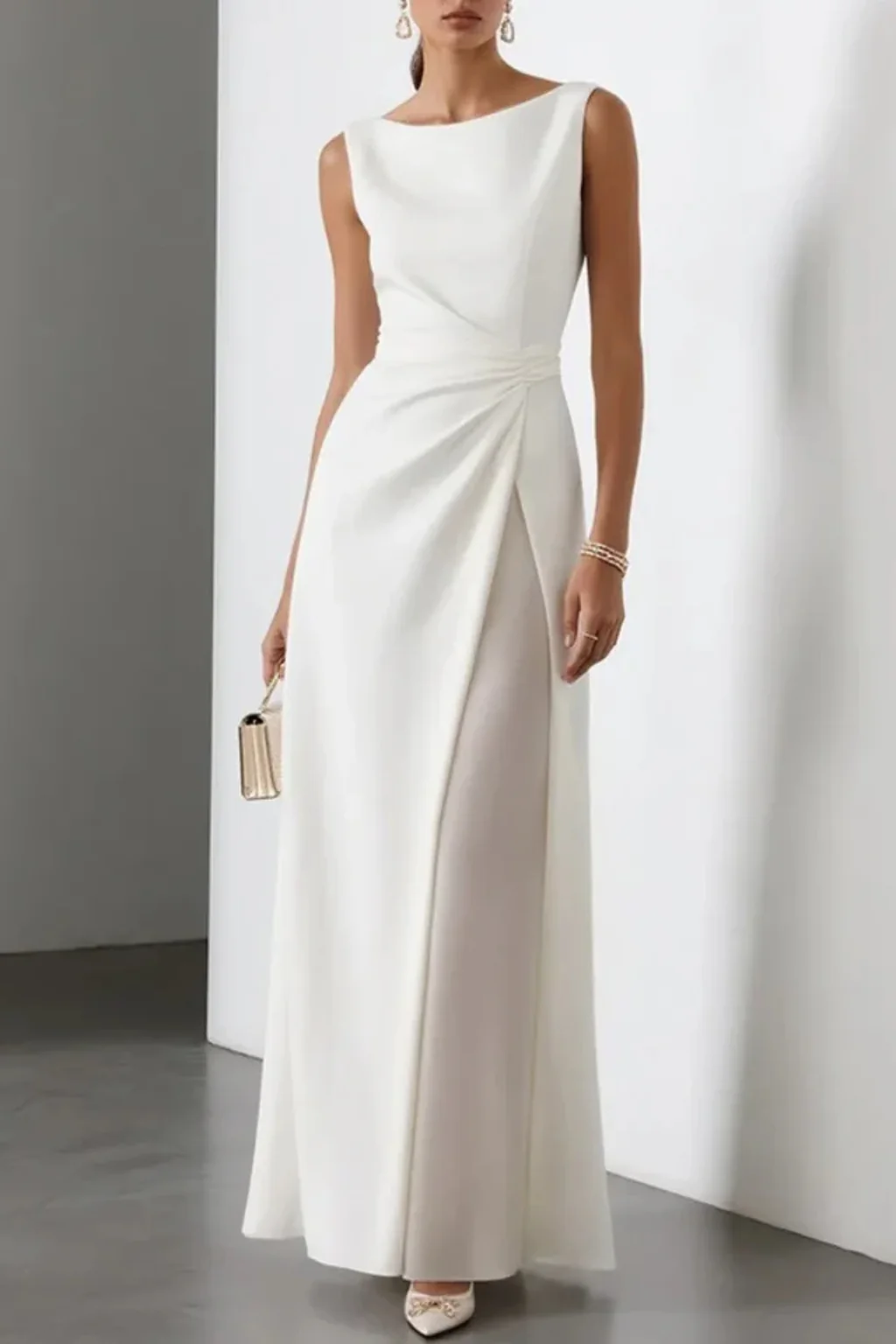 Clarissa | Women Sleeveless Draped Waist Wedding Guest Maxi Dress - Image 2