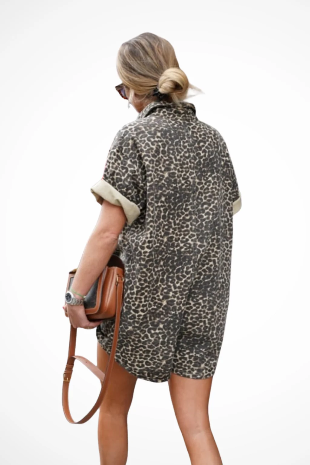 Zaria | Women’s Spring Cheeatah Print Mini Romper with Button Front - Image 4